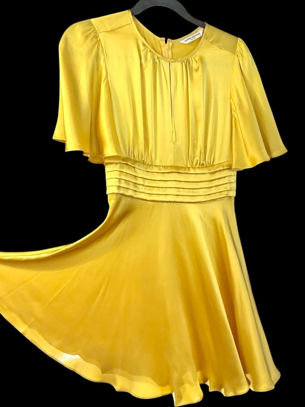 Amanda Uprichard Raya Silk Mini Dress Honey Yellow Flutter Sleeve Anthropologie